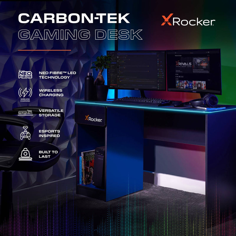 Carbon-Tek 120cm RGB Gaming Desk with Wireless Charging - Grey / Blue