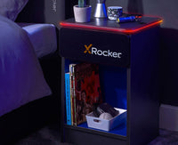 Carbon-Tek Bedside Table with Wireless Charging and LED Lights - Grey / Blue