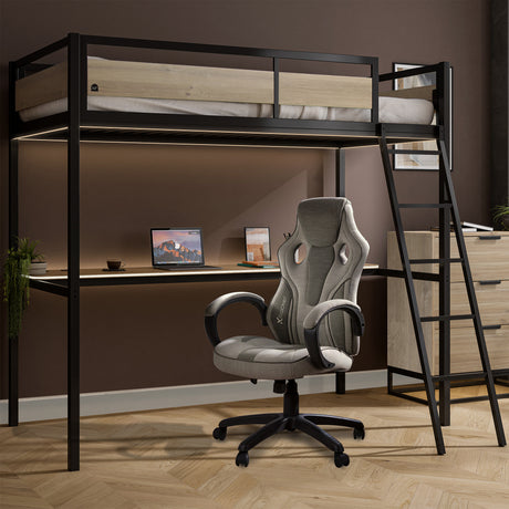 Denver Single High Sleeper With App Controlled LED Lighting - Oak/Black