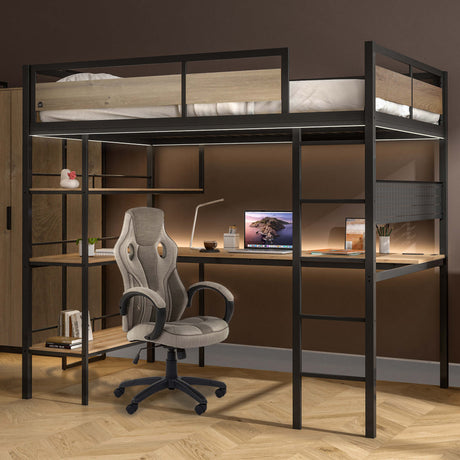 Denver Double High Sleeper With App Controlled LED Lighting - Oak/Black