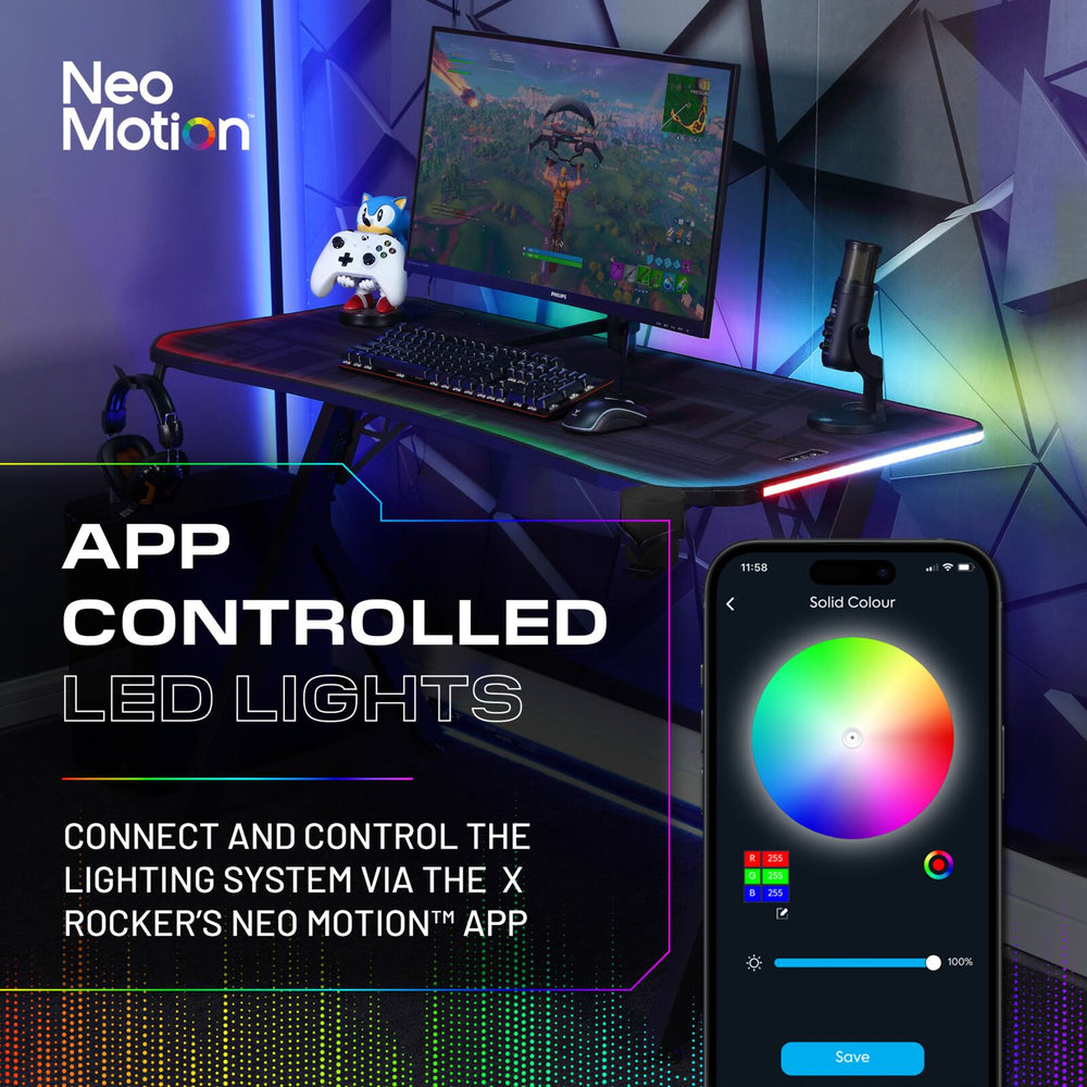 Lumio Compact 110cm RGB Neo Motion SYNC™ Gaming Desk with App Controlled LED Lights