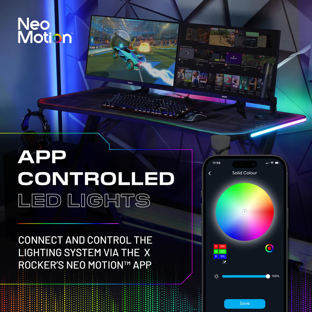 XL 140cm RGB Neo Motion SYNC™ Gaming Desk with App Controlled LED Lights