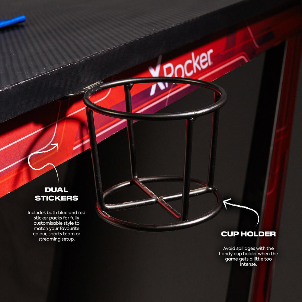 Ocelot 115cm Gaming Desk with Blue/Red Stickers and FREE Mousepad