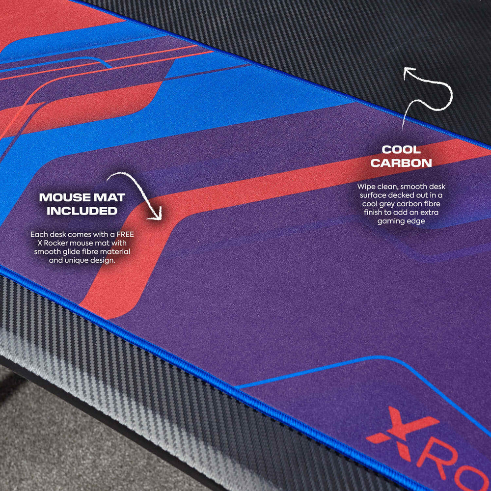 Ocelot 115cm Gaming Desk with Blue/Red Stickers and FREE Mousepad