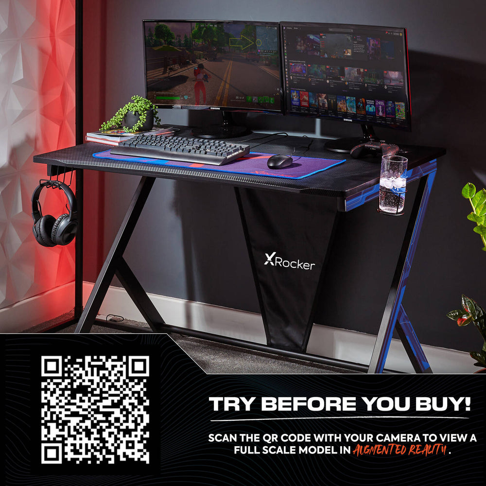 Ocelot 115cm Gaming Desk with Blue/Red Stickers and FREE Mousepad