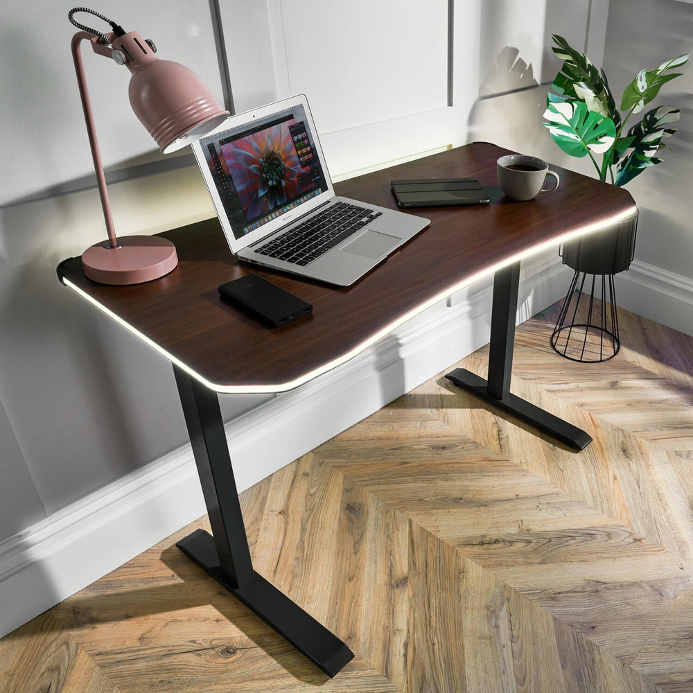 Oka LED Office Desk with Wireless Charging - Walnut Effect (2 Sizes)